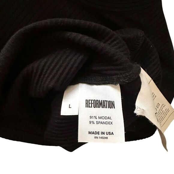 REFORMATION Ribbed Fitted Cropped Tee Black Large - Picture 5 of 5